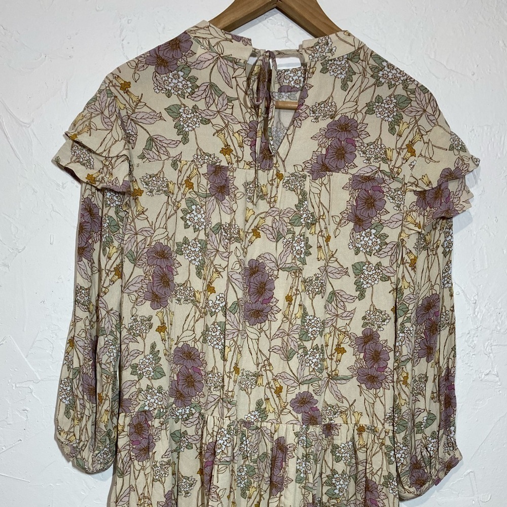 ✅ a.n.a Cottagecore Floral Fall  Dress Tiered with Ruffles Sz Small - Picture 7 of 10